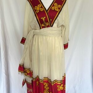 Ethiopian Eritrean Red Embroidered Dress